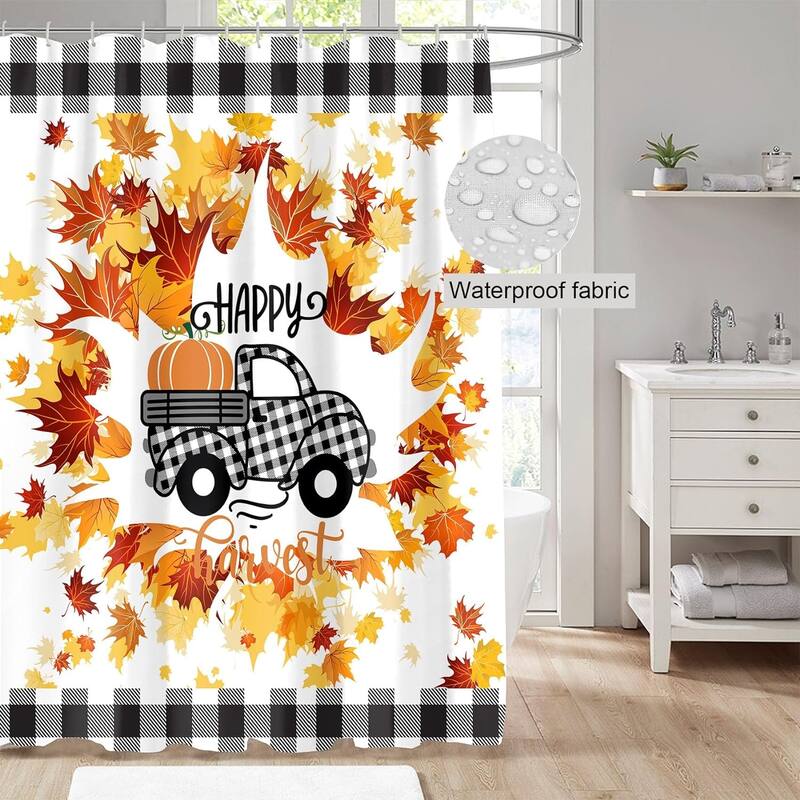 Fall Shower Curtain for Bathroom Autumn Pumpkin Car Decor Set Bathroom