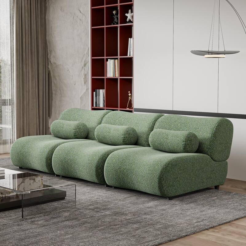 Chenille Modular Sectional Sofa Set, 3-Seater with Curved Design - Green