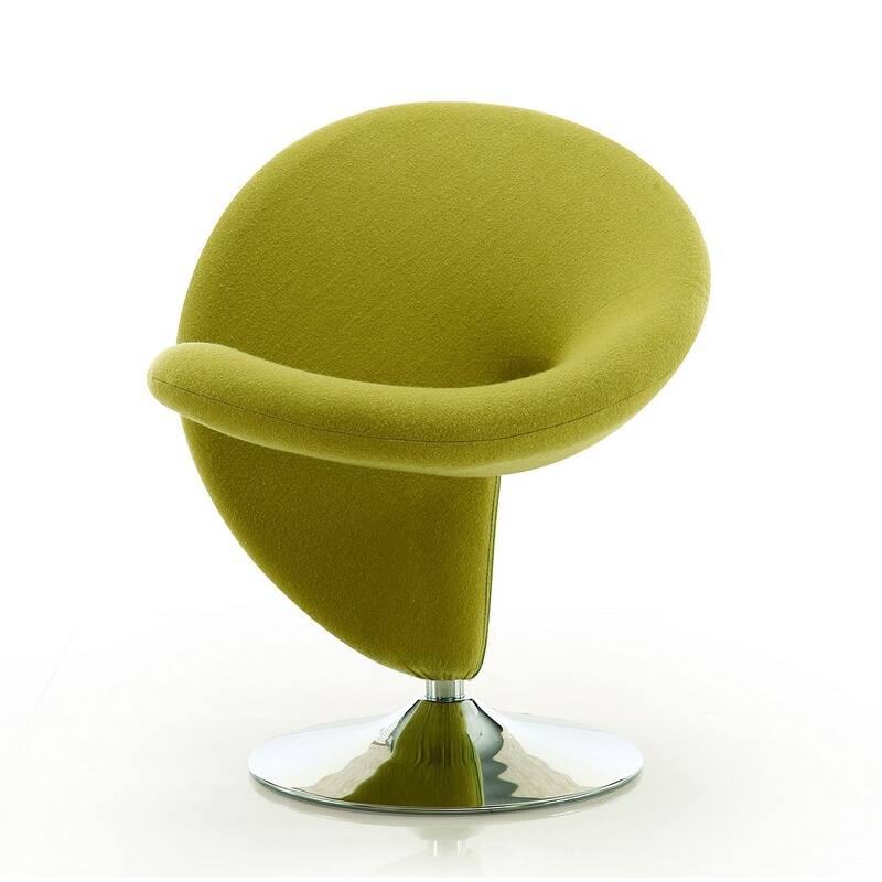 Manhattan Comfort Curl Polished Chrome Wool Blend Swivel Accent Chair - Green
