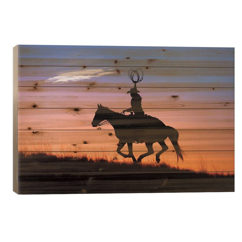 Cowboy Silhouette VIII Print On Wood by Janet Fikar - Multi-Color - 18x26x1.5