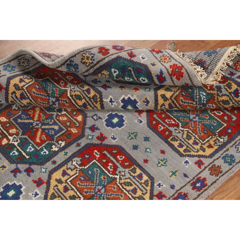 Hand Knotted Oriental 100% Wool Carpet Traditional All-Over Greys & Charcoal Kazak Area Rug - 5' 9'' X 3' 11''
