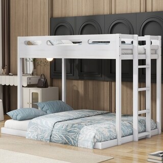 Solid Wood Twin Over Full Bunk Bed with Built-in Ladder & Guardrail ...