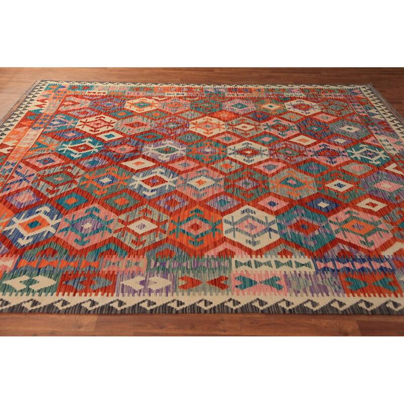 Southwestern Multi-Color Kilim Oriental Area Rug Flatweave Wool Carpet - 8'2"x 9'6"