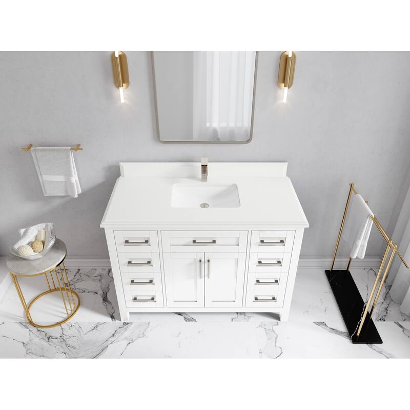 Willow Collections 48 in. W x 22 in. D Cambridge Single Sink Bathroom Vanity with Countertop - 1.5" White Quartz - White