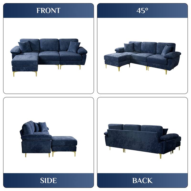 Ouyessir 2-Pieces Upholstered Velvet Sectional Sofa with 2 Pillows & Ottoman