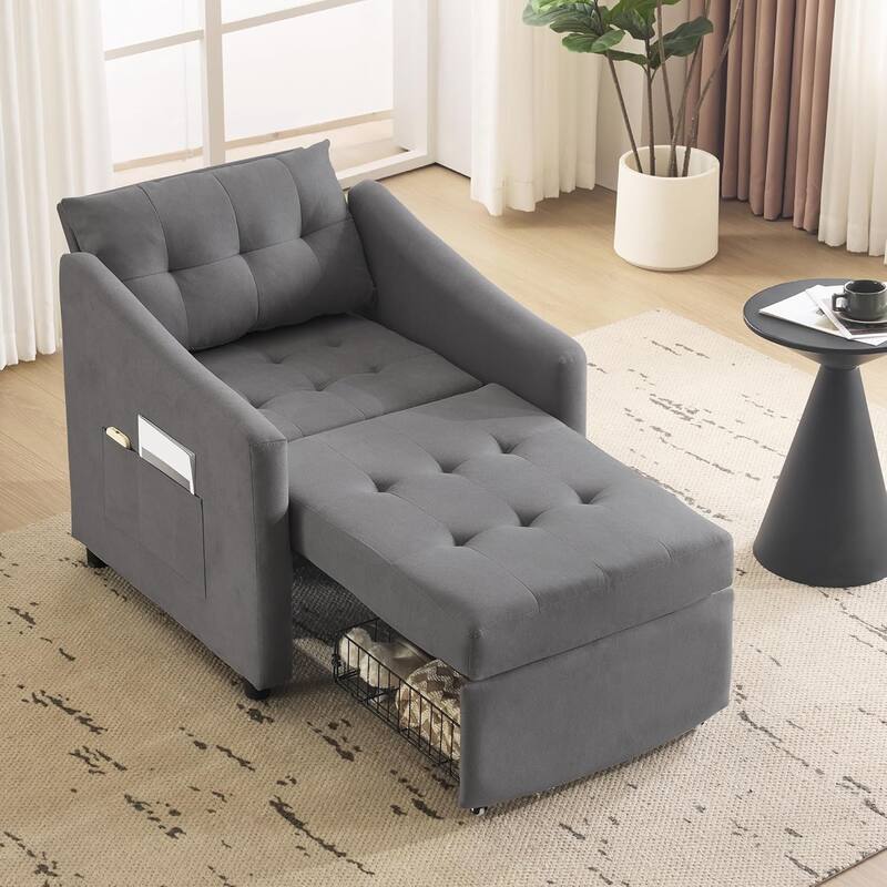 Bezseller Convertible Sofa Bed Chair, 3-in-1 Sleeper Chair with Storage Drawer, Light Gray - Dark Grey