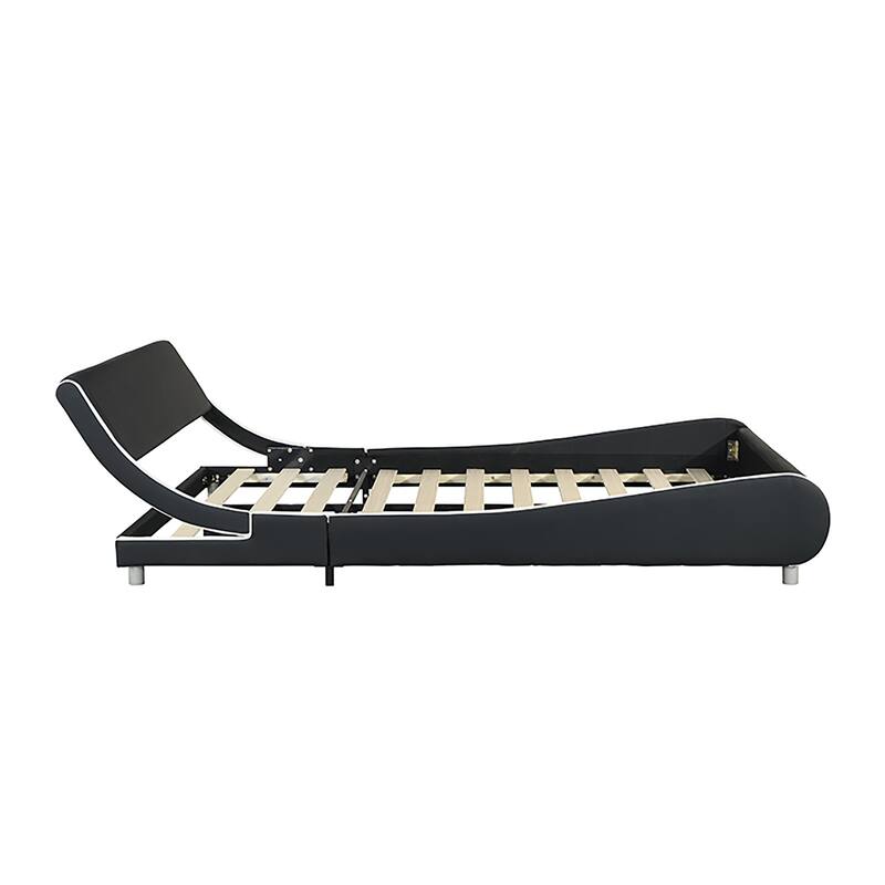 Queen Faux Leather Bed Frame with RGB LED Lighting, Remote/App Control, Wood Slat Support, Curved Design, No Box Spring Need
