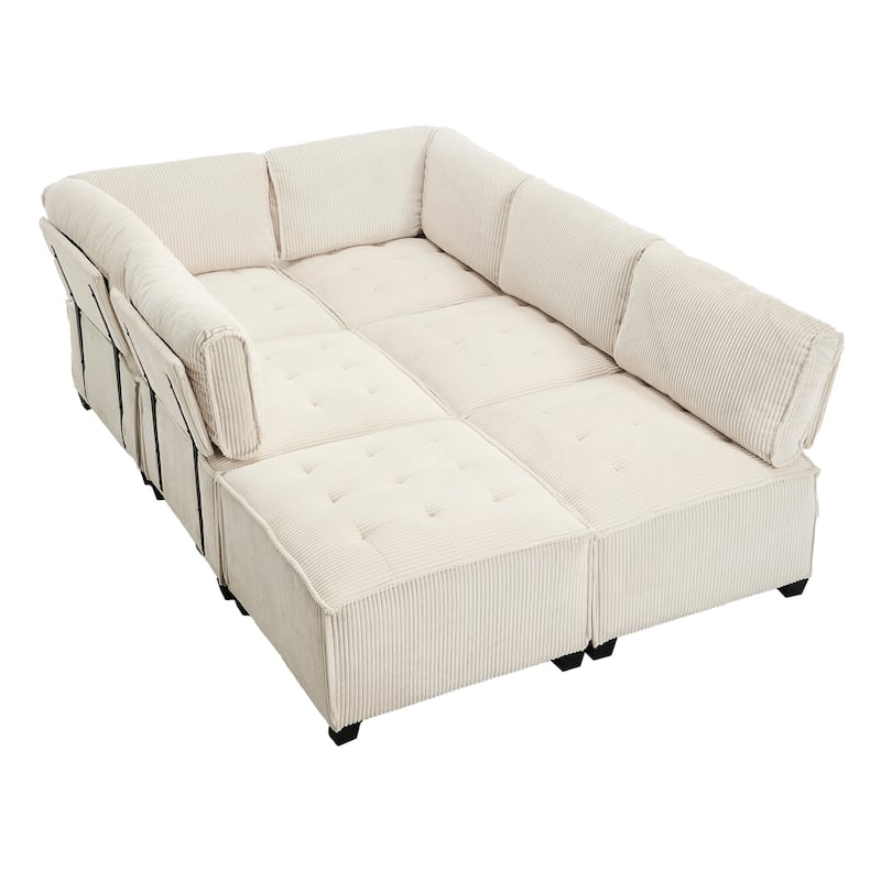 Ergonomic Lounge Modular Couch Corduroy Sectional Sofa with Deep Seat Ottoman Chaise and High-Rebound Thick Cushions