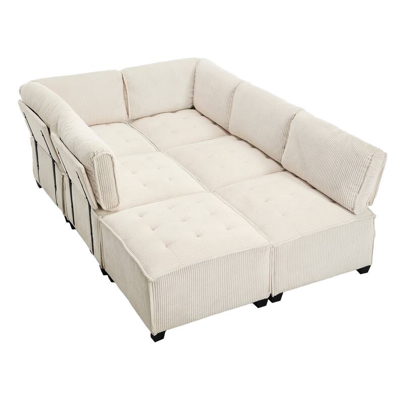 U-Shaped Modular Sectional Sofa, Oversized Corduroy Cloud Couch with Reversible Chaise, Comfy Convertible 6-Seat Corner Couch