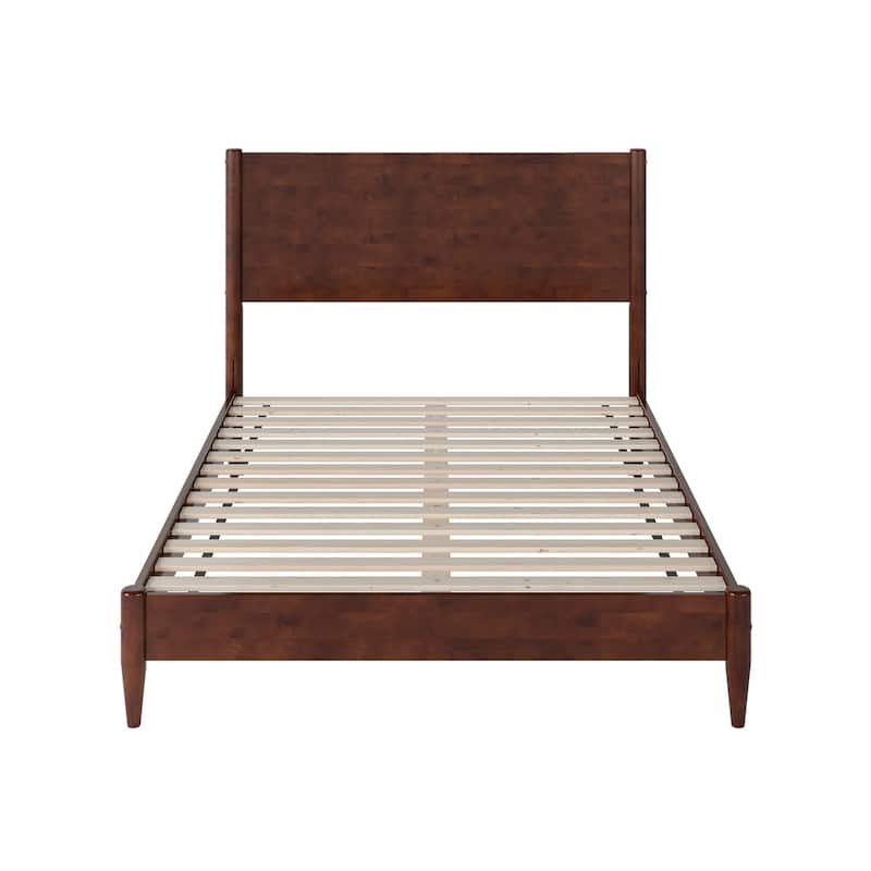 Solid Wood Low Profile Platform Bed - Walnut Finish, Modern Bedroom Furniture