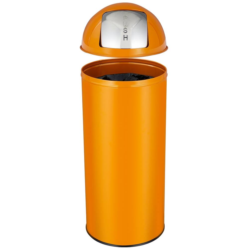 65 Liter Push Lid Trash Can, 17 Gallon Stainless Steel Garbage Can ，Orange