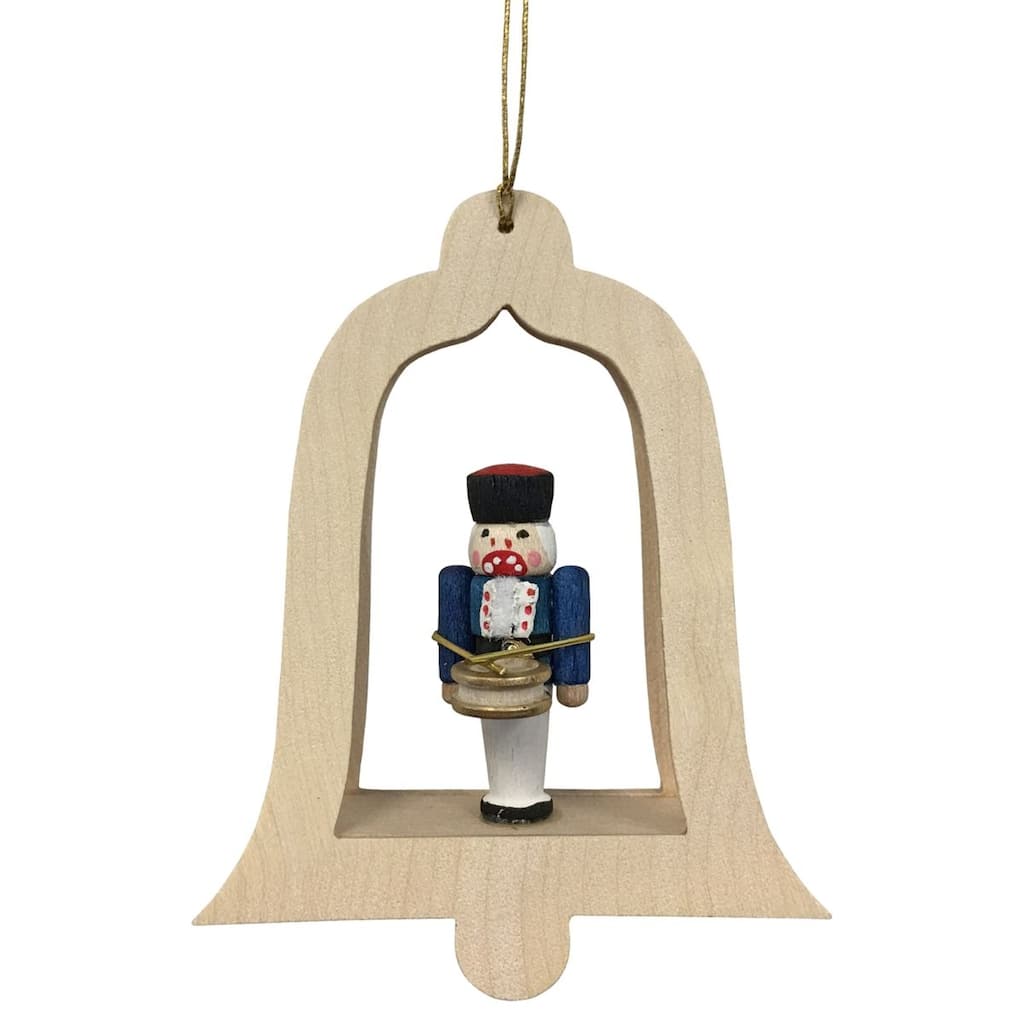 3.25" Beige Blue Red Nutcracker Drummer Bell Richard Glaesser Ornament