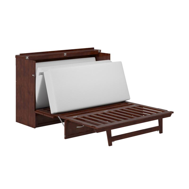Northfield Queen Murphy Bed Chest with 6" Mattress, Storage Drawer & Built-In Charger in Walnut