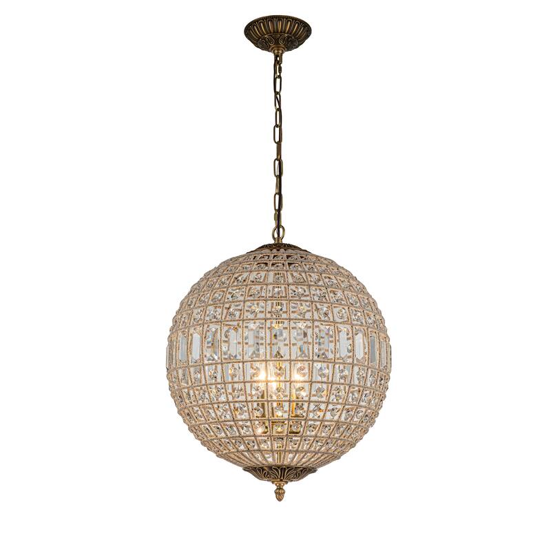 1/3/5-Light Vintage And Glam Antique Bronze Crystal Globe Chandelier Ornate Sphere Pendant Light