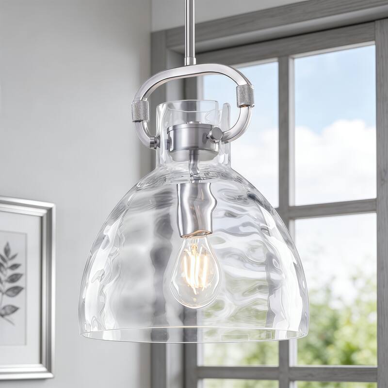 Skystar 1 - Light Single Pendant With Clear Hammered Glass Shade - Nickel