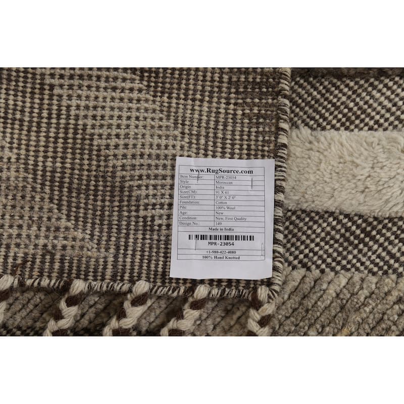 Earth Tone Carved Moroccan Indian Accent Rug Handmade Wool Carpet - 2'0"x 3'0"