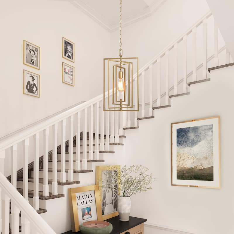 Modern Farmhouse Metal Kitchen Island Pendant 12-inch Gold Black Adjustable Lantern Light