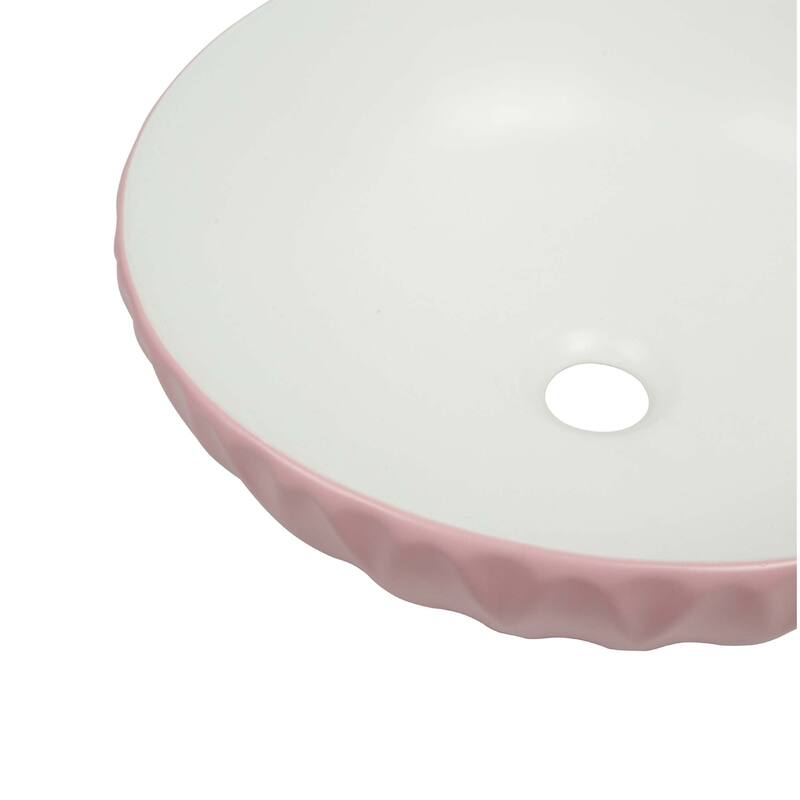 16 inch Round Ceramic Vessel Bathroom Sink - Modern Textured Bowl Design - 16" Round