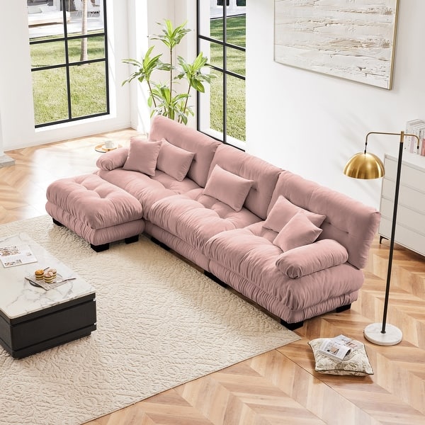 3-Seater L-Shaped Deep Seat Sofa Couch with 1 Ottomans - Bed Bath & Beyond