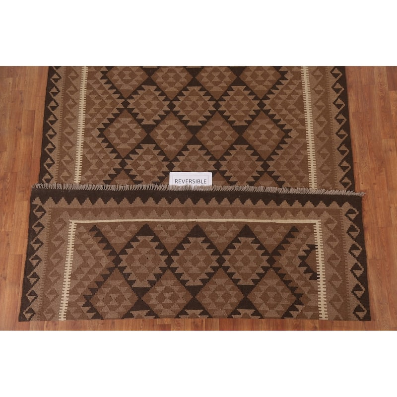 Hand Woven Oriental 100% Wool Carpet Southwestern Geometric Brown Kilim Area Rug - 10' 0'' X 6' 8''