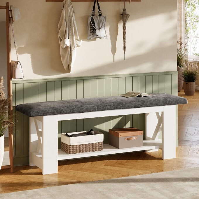 47.24" Entryway Shoe Storage Bench,End of Bed Bench with Cushion
