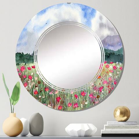 Designart 'Landscape With A Field Of White And Pink Flowers' Printed Country Wall Mirror
