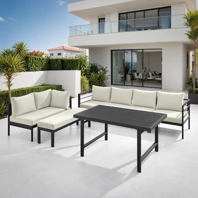 Corvus Galilee 5-Piece Iron Frame Outdoor Patio Set with Cushions and Rectangular Table