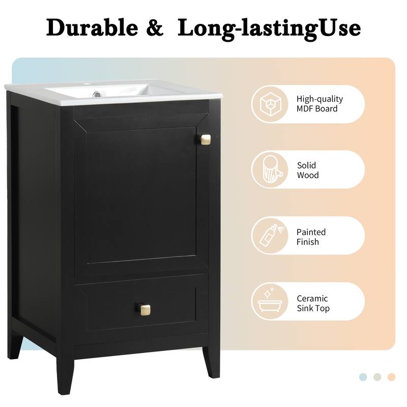 Compact 20" Bathroom Vanity with Sink, Soft Closing Door, Storage Rack & Drawer, Modern MDF Cabinet