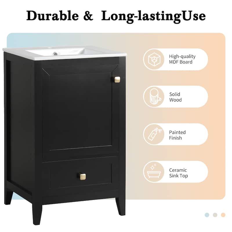 GDFStudio - Genevieve 20" Bathroom Vanity with Ceramic Sink, Soft Closing Door, Storage Rack & Drawer