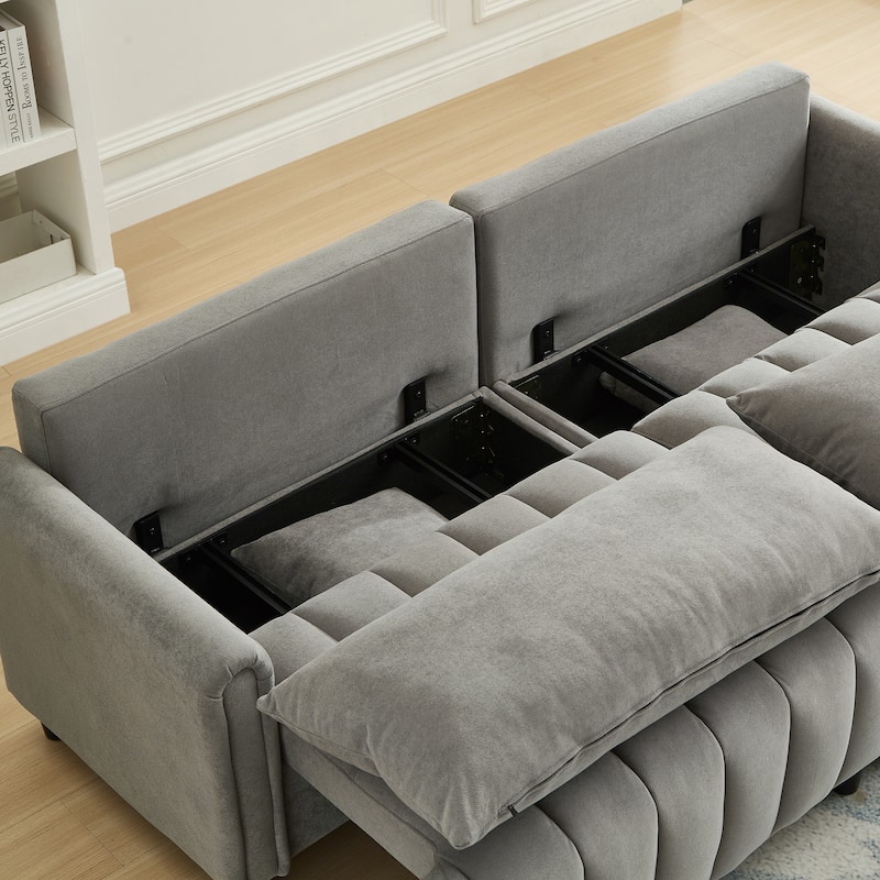 Futon Loveseat Couch Convertible into Sleeper Sofa Bed with Hidden Storage and Adjustable Backrest, Modern Loveseat Sleeper
