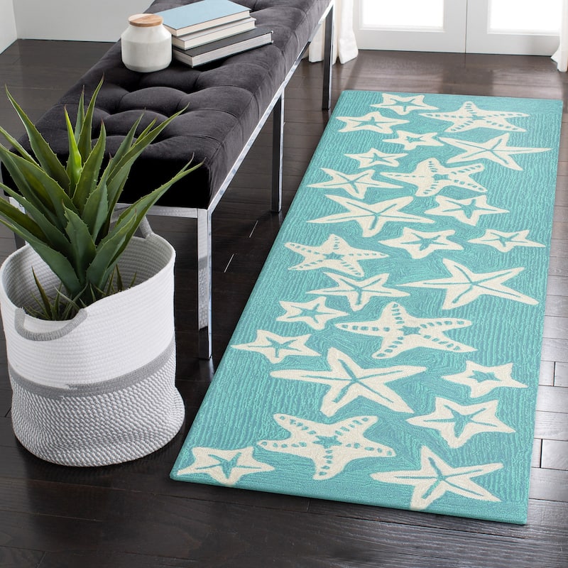 Liora Manne Capri Starfish Indoor/Outdoor Rug - 2' x 5' Runner - Aqua