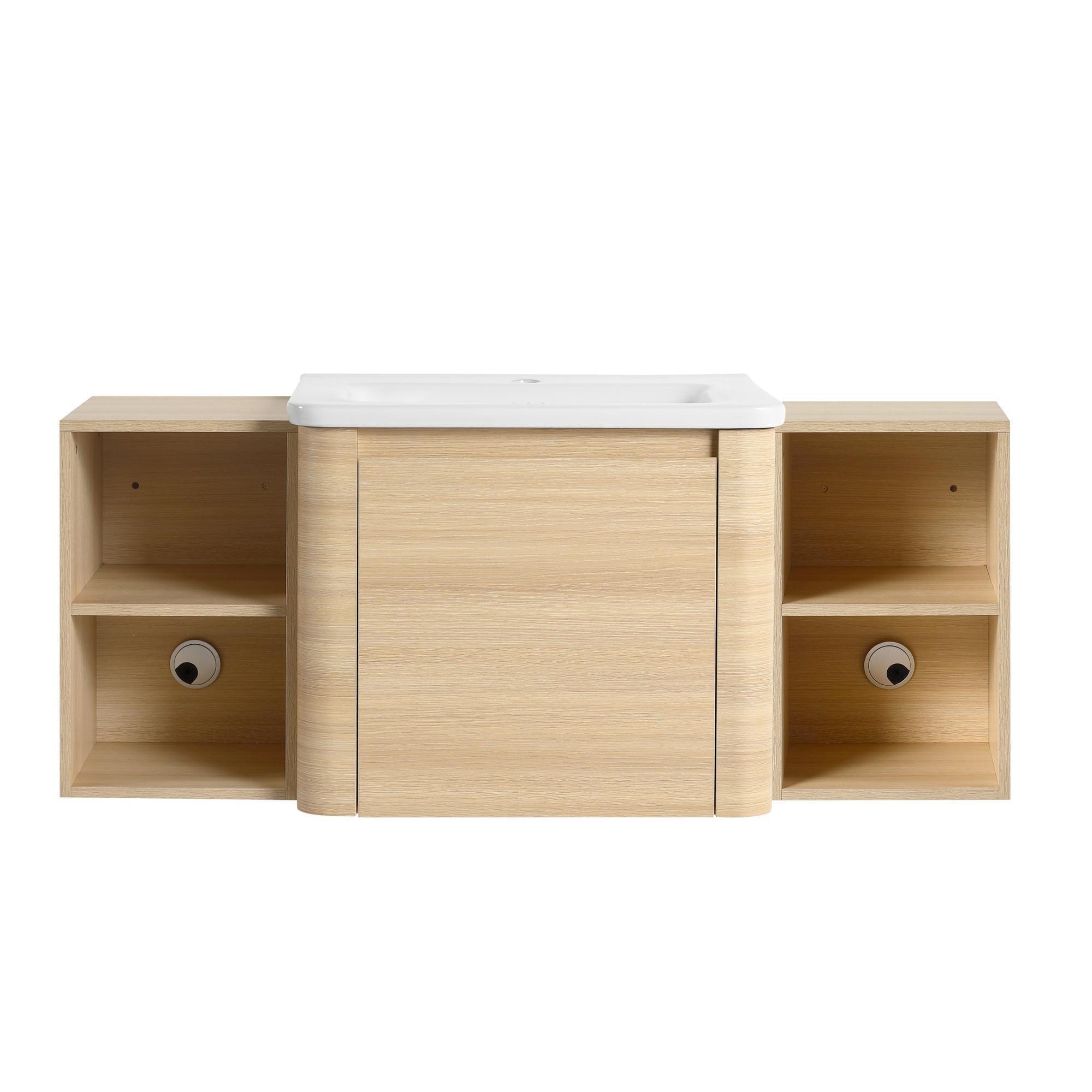 Modern minimalist wall-mounted bathroom vanity with ceramic sink