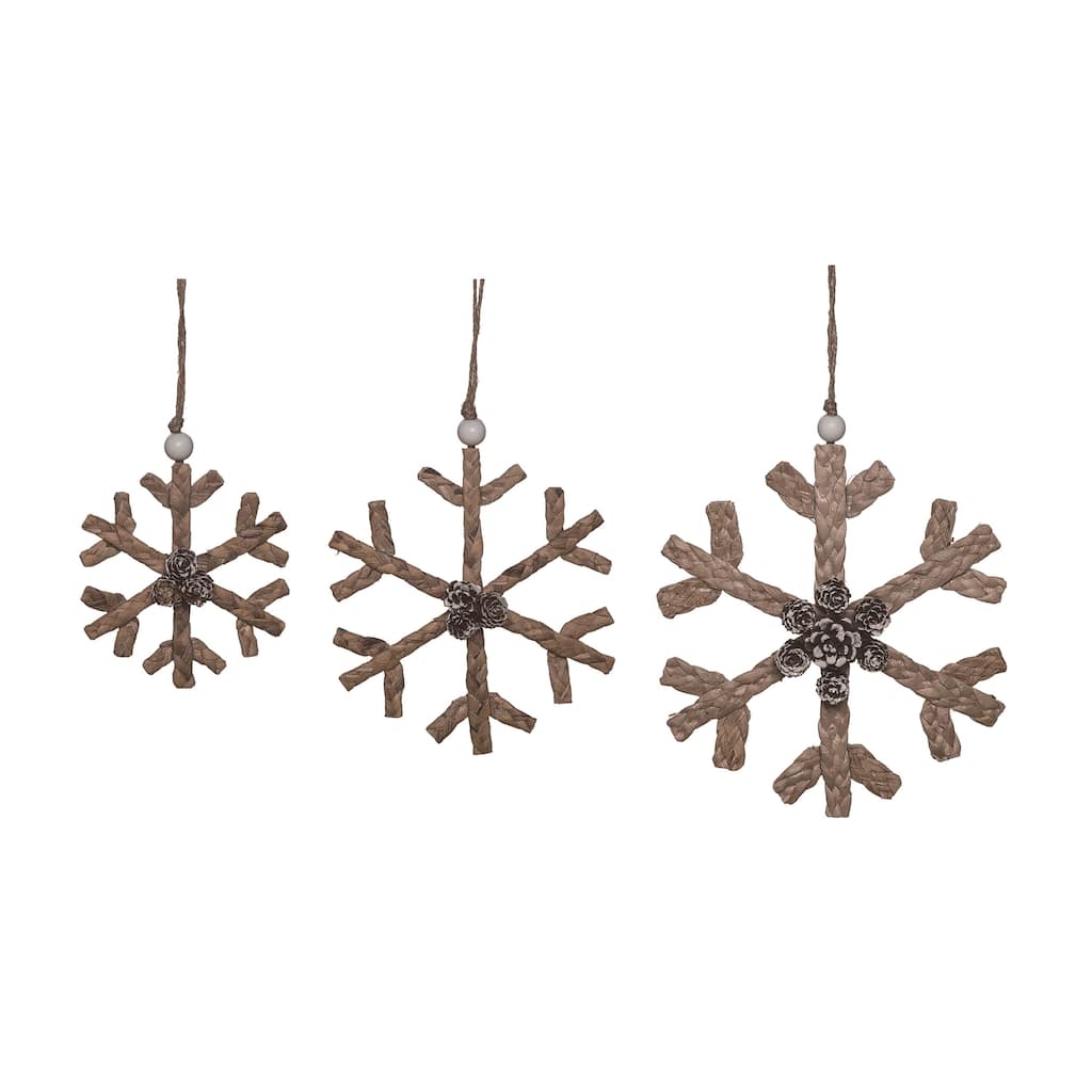 Transpac Natural Fiber 9.75 in. Brown Christmas Straw Woven Snowflake Decor Set of 3