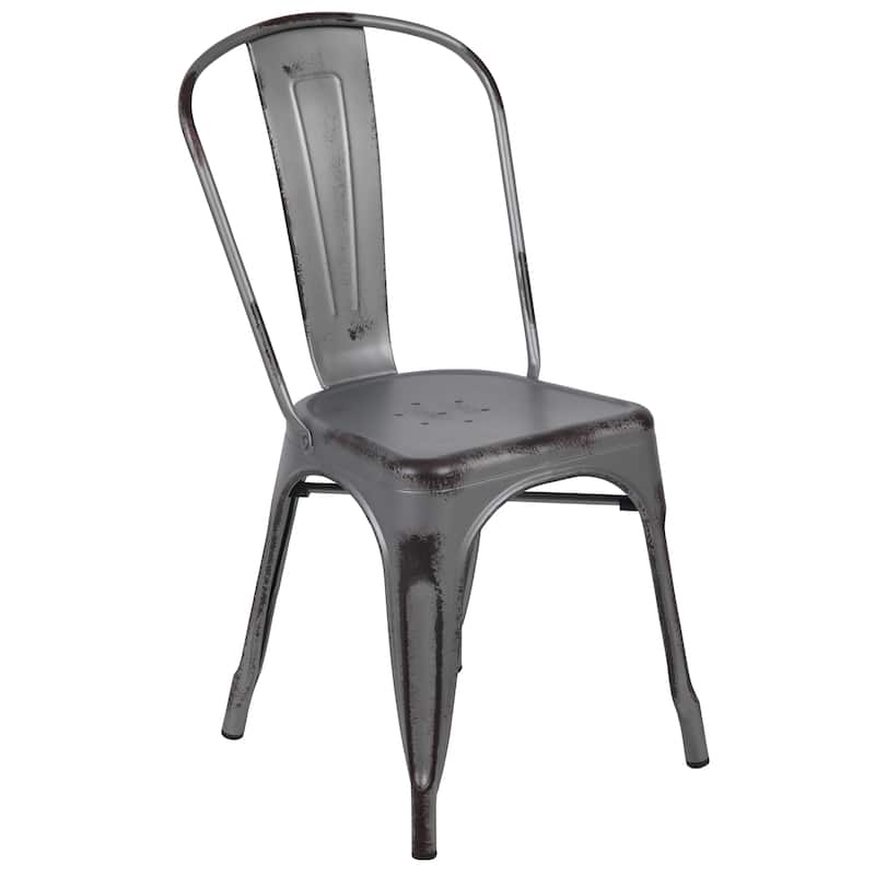 Distressed Metal Indoor/ Outdoor Stackable Chair