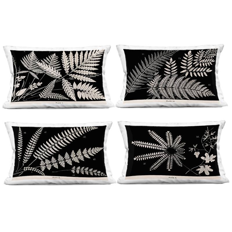 Stupell White Ferns on Black Decorative Printed Throw Pillow Design by Phillipa Katz (Set of 4) - Pillow Sets - Polyester - Black - Set of 3 or More