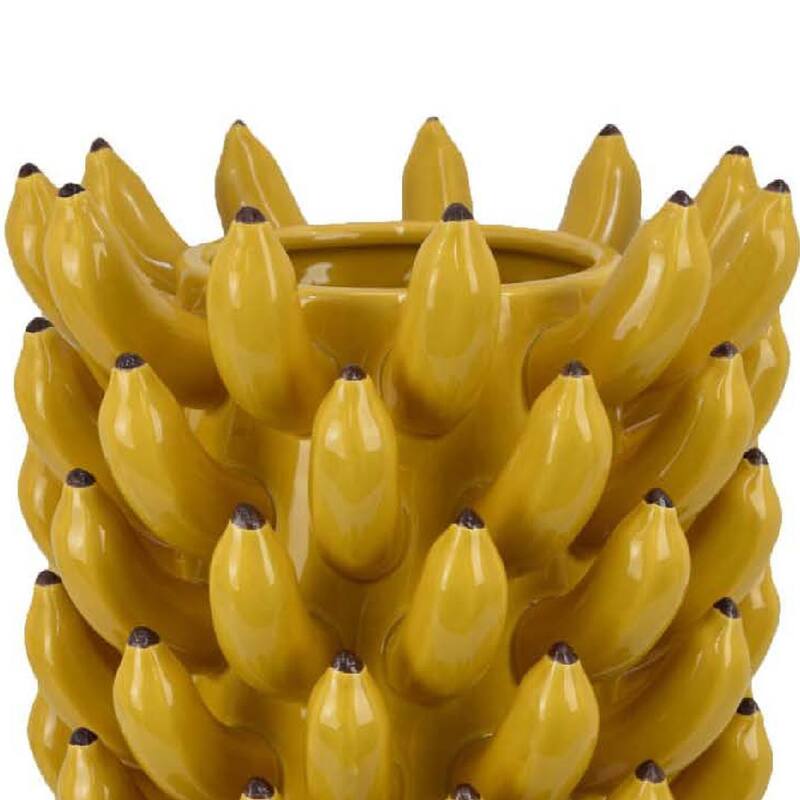 Joseph Accent Vase with Tiered Banana Accents, Yellow Ceramic 17 Inch