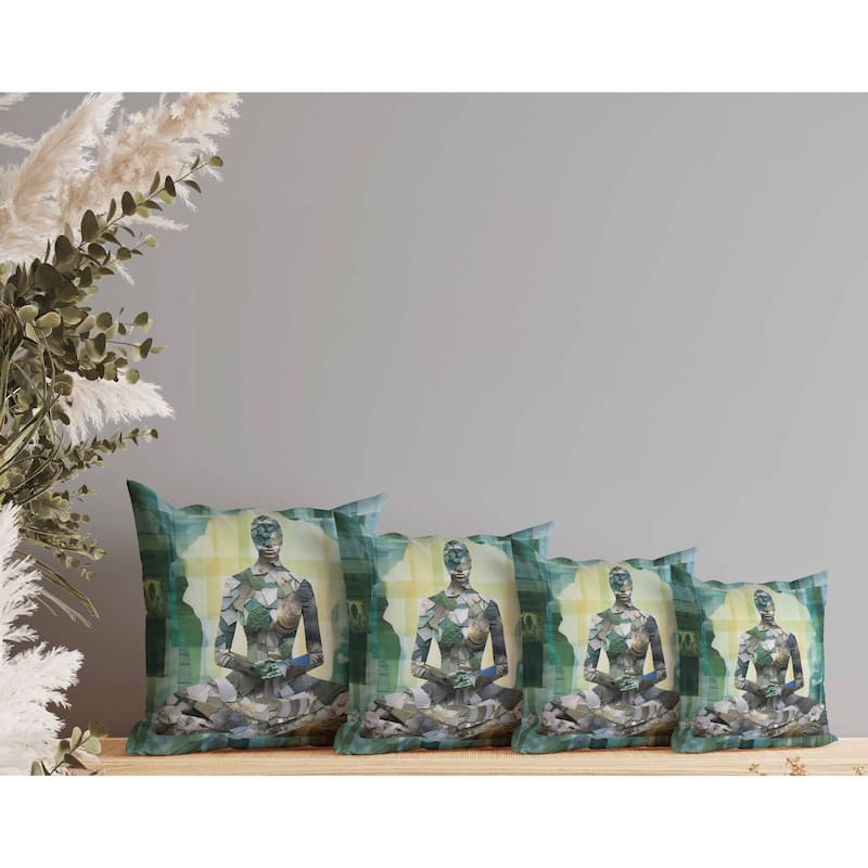 Stone Statue Indoor/Outdoor Reversible Throw Pillow Cyan and Yellow
