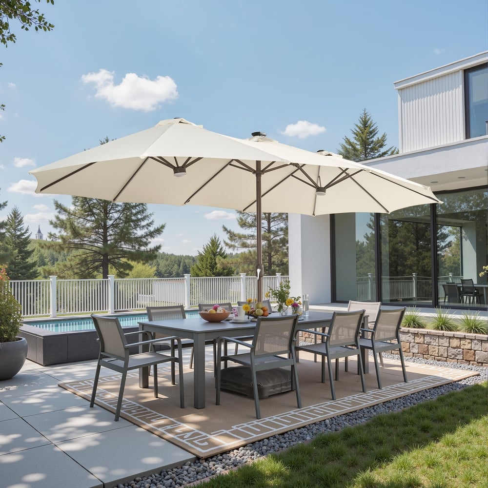 ​OVIOS 15ft Double Side Patio Outdoor Umbrella with Crank & LED Light