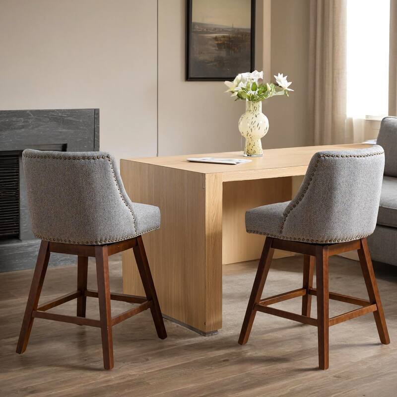 Counter Height Swivel Barstools, 26'' H Seat Height Fabric Upholstered Bar Stools Set of 2