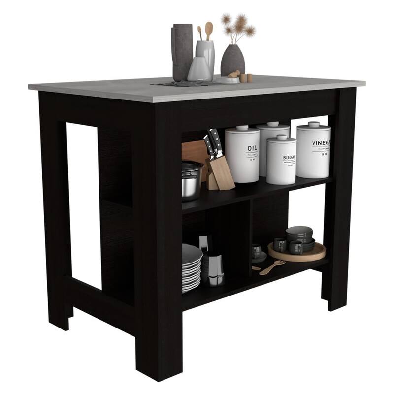 Kitchen Island, kitchen table 35" H, Four Legs, Three Open Storage Shelves - Multi