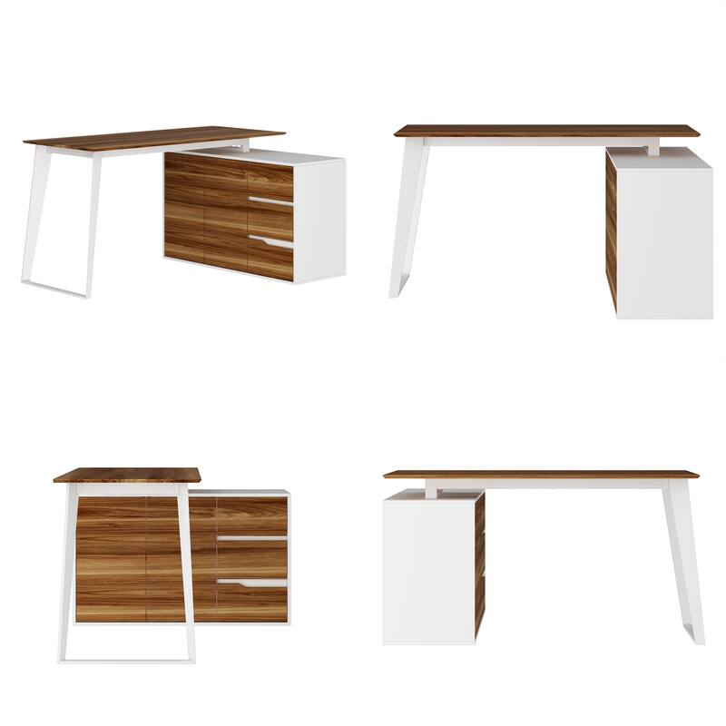 54.3" Home Office Computer Desk Corner Desk With Drawers and Cabinet