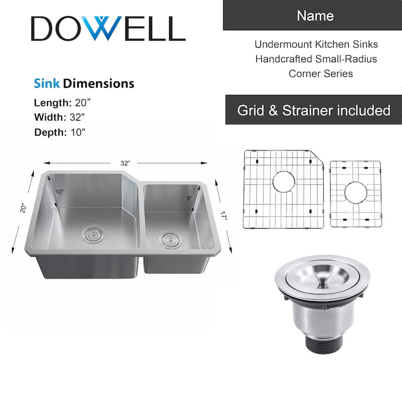 Dowell Undermount Double Bowl Stainless Steel Kitchen Sink - Small Radius Corners