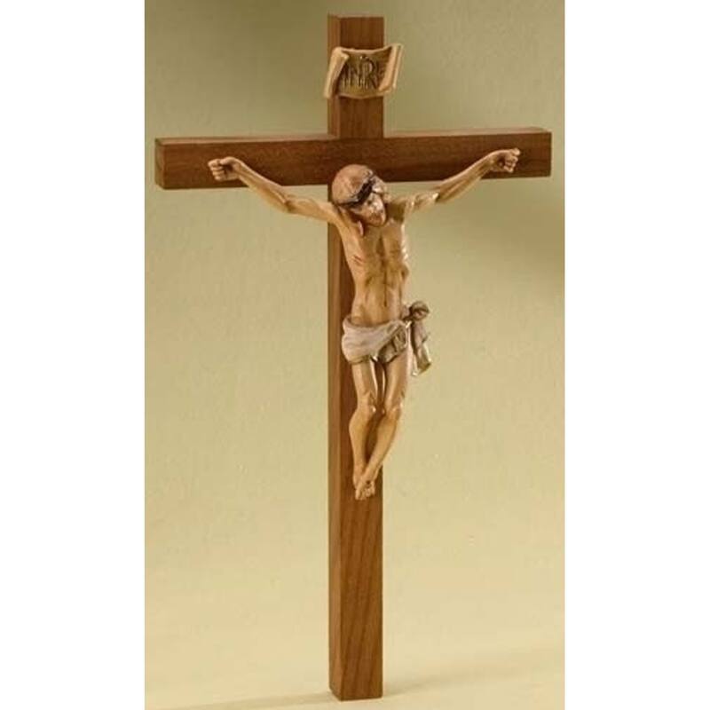 Set of 2 Fontanini Religious Wooden Crucifix Wall Crosses 12"