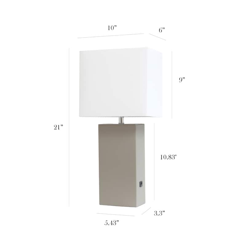 Elegant Designs 21" Modern Leather Wrapped Table Lamp with USB Port, With LED Bulb