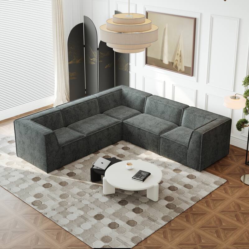 106*106" Chenille Modular L Shaped Sectional Sofa,Luxury Floor Couch Set,Upholstered Indoor Furniture,Foam-Filled Compre