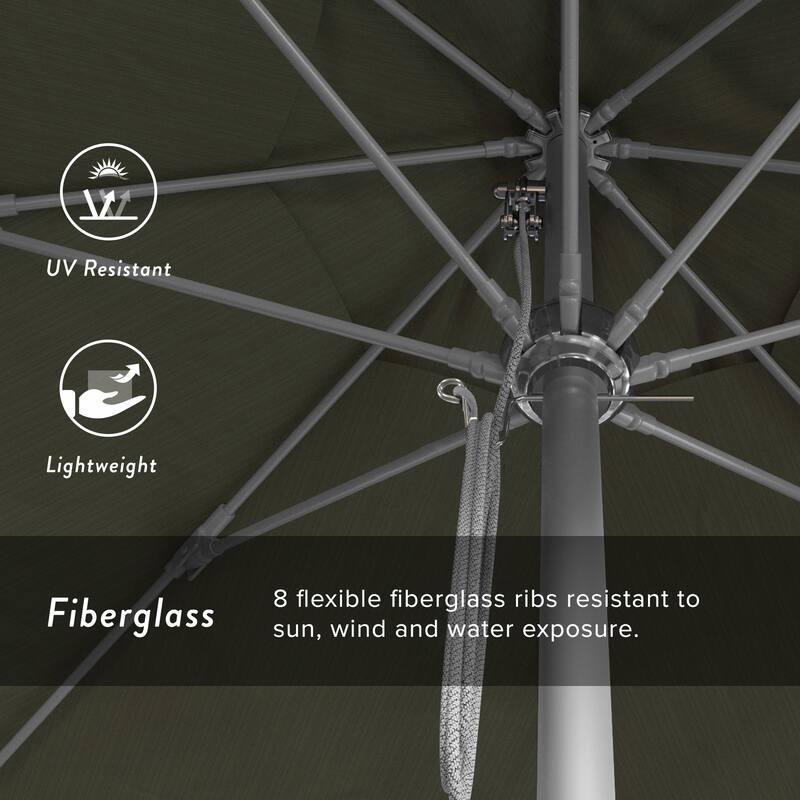 California Umbrella 11' Rd Aluminum Frame, Fiberglass Rib Market Umbrella, Push Open, Anodized Silver Finish, Olefin Fabric
