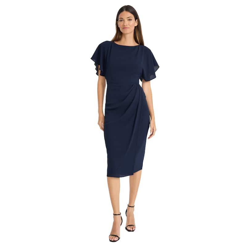 Maggy London Crew Neck Flutter Sleeve Faux Wrap Dress