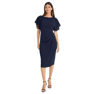Maggy London Crew Neck Flutter Sleeve Faux Wrap Dress