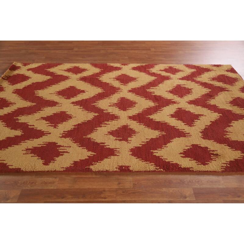Hand Knotted Oriental 100% Wool Carpet Modern All-Over Yellow & Gold Gabbeh Area Rug - 8' 0'' X 5' 2''