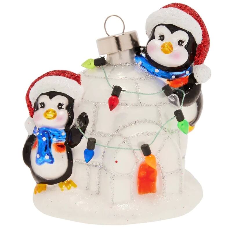 3.75" Igloo Penguin Pals Glass Christmas Ornament
